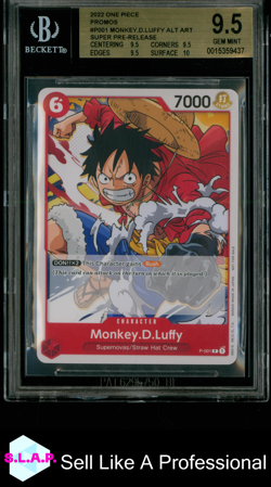 MONKEY.D.LUFFY ALT ART/(SUPER PRE-RELEASE) 2022 ONE PIECE PROMOS P001 BGS 9.5 - Image 1