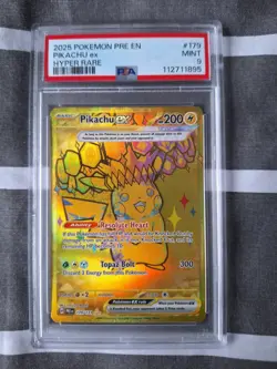 Pokemon Psa 9 Pikachu EX 179/131, Gold Hyper Rare Prismatic Evolutions - Image 1