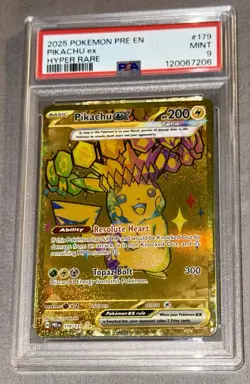 Pokemon Pikachu ex 179/131 PSA 9 MINT Prismatic Evolutions GOLD Holo Hyper Rare - Image 1