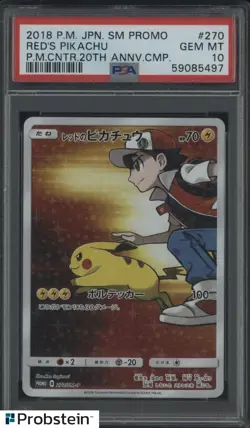 2018 Pokemon Japanese Promo Pokemon Center 20th Anniversary Red's Pikachu PSA 10 - Image 1