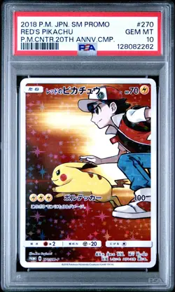 2018 Pokemon Center Japanese SM Promo Red's Pikachu 20th Annv. #270 PSA 10 Gem - Image 1