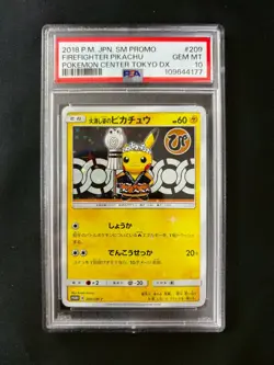 Pokemon PSA 10 Firefighter Pikachu Promo 2018 209/SM-P P.M. Center Tokyo DX JPN - Image 1