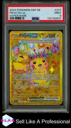 PIKACHU EX HYPER RARE POKEMON GERMAN SSP DE-SURGING SPARKS 2024 247 PSA 9 - Image 1