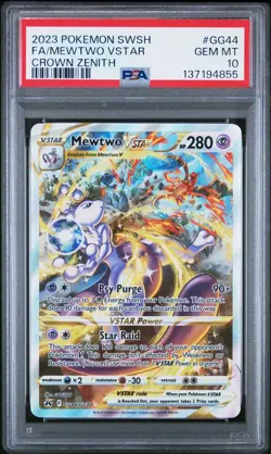 2023 POKEMON SWORD & SHIELD CROWN ZENITH #GG44 FULL ART/MEWTWO VSTAR PSA 10 - Image 1