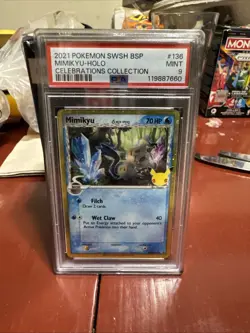 Pokemon Mimikyu TCG Holo Promo SWSH136 25th Celebrations PSA 9 - Image 1