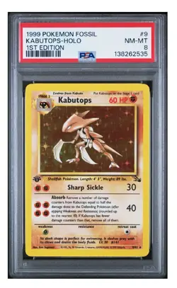 PSA 8 1999 POKEMON FOSSIL | 1ST EDITION KABUTOPS-HOLO 9 - Image 1