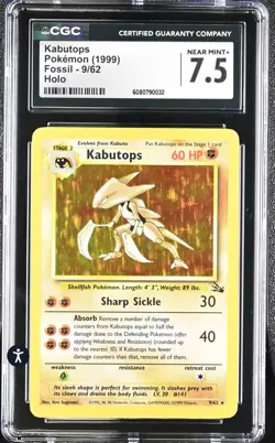 Kabutops 9/62 Fossil Holo Rare 1999 CGC NEAR MINT+ - Image 2