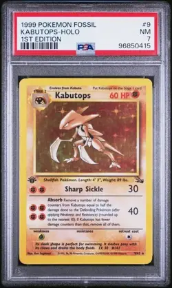 1999 POKEMON FOSSIL 9 KABUTOPS HOLO 1ST EDITION PSA 7 NEAR MINT - Image 1