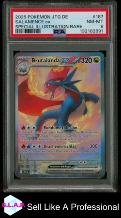 SALAMENCE EX SPECI4L ILL RARE POKEMON GER JTG DE-JOURNEY TOGETHER 2025 187 PSA 8 - Image 1