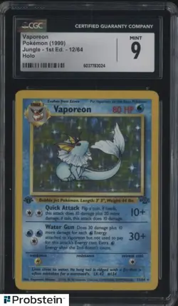 1999 Pokemon Jungle 1st Ed #12/64 Vaporeon Holo CGC 9 MINT - Image 1