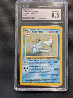CGC 8.5 NM/MINT+ Vaporeon Jungle 1999 WOTC Holo Rare Pokemon 12/64 - Image 1