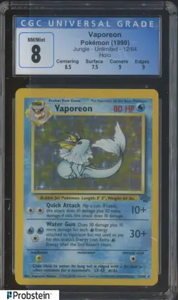 1999 Pokemon TCG Jungle Unlimited #12 Vaporeon Holo CGC 8 NM/MINT - Image 1