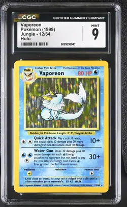 CGC 9 MINT Vaporeon 1999 Jungle 12/64 Holo Pokemon Card - Image 1