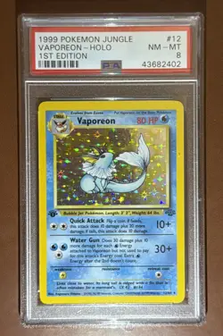 1999 Pokemon Jungle 1st Edition Vaporeon #12 English Holo Rare 12/64 PSA 8 NM-MT - Image 1