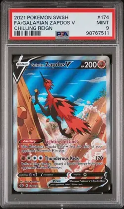 2021 POKEMON SWORD & SHIELD CHILLING REIGN #174 FULL ART/GALARIAN ZAPDOS V PSA 9 - Image 1