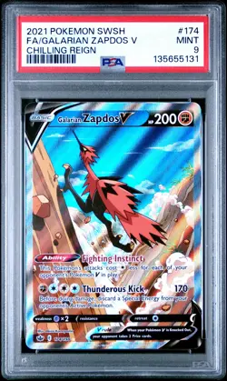 2021 POKEMON SWORD & SHIELD CHILLING REIGN #174 FULL ART/GALARIAN ZAPDOS V PSA 9 - Image 1