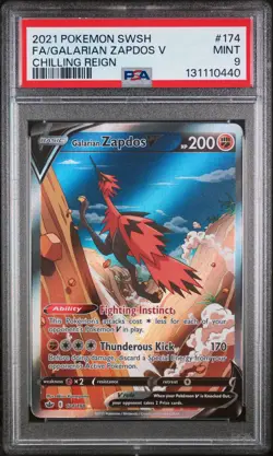 2021 POKEMON SWORD & SHIELD CHILLING REIGN #174 FULL ART/GALARIAN ZAPDOS V PSA 9 - Image 1