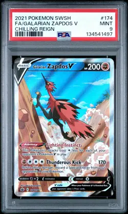 2021 POKEMON SWORD & SHIELD CHILLING REIGN #174 FULL ART/GALARIAN ZAPDOS V PSA 9 - Image 1