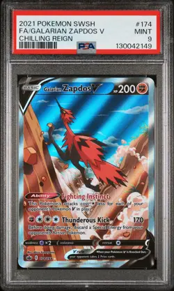 2021 POKEMON SWORD & SHIELD CHILLING REIGN #174 FULL ART/GALARIAN ZAPDOS V PSA 9 - Image 1