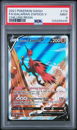2021 POKEMON SWORD & SHIELD CHILLING REIGN #174 FULL ART/GALARIAN ZAPDOS V PSA 9 - Image 1
