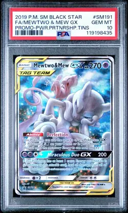 2019 POKEMON SM BLACK STAR PROMO #SM191 FULL ART/MEWTWO & MEW GX PSA 10 - Image 1