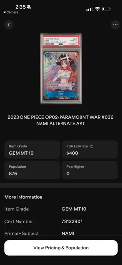One Piece Paramount War Nami Alt Art OP02-036 PSA 10 - Image 2