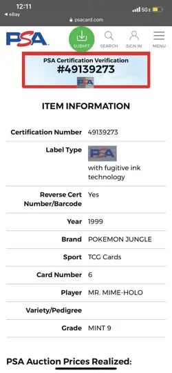 Pokemon PSA 9 MINT 1999 Mr. Mime Jungle Unlimited Holo 6/64 - Image 4