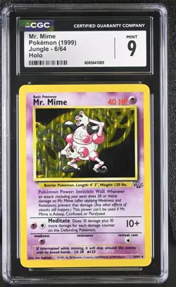 CGC 9 MINT Mr. Mime 1999 Jungle 6/64 Holo Pokemon Card - Image 1