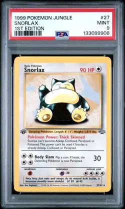 PSA 9 MINT Snorlax Jungle 1st Edition 1999 WOTC Vintage Pokemon 27/64 - Image 1
