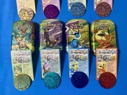 Prismatic Evolutions *EMPTY* Mini Tin Complete Set Of 8 (Tin + Card + Coin) - Image 3