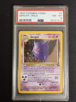 1999 Fossil Gengar Holo Rare Pokemon Card #5/62 Vintage PSA 8 NM -Mint - Image 1