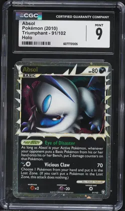 CGC 9 Absol Holo Rare Triumphant HG & SS 2010 Pokemon Card #91 - Image 1
