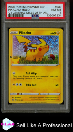 PIKACHU-HOLO '21 GENERAL MILLS 25TH AN. POKEMON SWSH BLCK STR PRM 2020 039 PSA 8 - Image 1