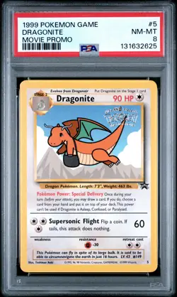 1999 POKEMON GAME MOVIE MOVIE PROMO #5 DRAGONITE PSA 8 - Image 1