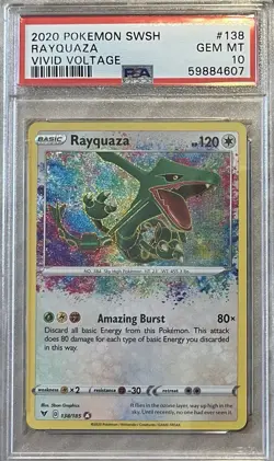 2020 Pokemon SWSH Vivid Voltage Rayquaza 138/185 Amazing Rare PSA 10 - Gem Mint - Image 1