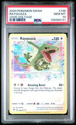 2020 Pokemon SWSH Vivid Voltage #138 Rayquaza Amazing Rare PSA 10 Gem Mint - Image 1