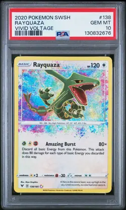 2020 Pokemon SWSH Vivid Voltage #138 Rayquaza Amazing Rare PSA 10 Gem Mint - Image 1