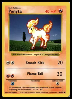 Ponyta 060/102 Base Set (Shadowless) Pokemon Card Vintage WOTC | LP - Image 1