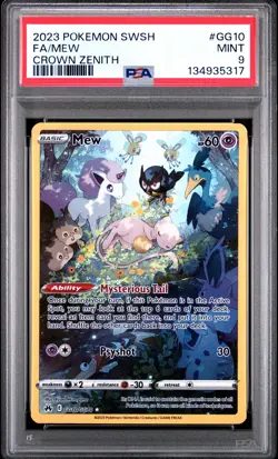 2023 POKEMON SWORD & SHIELD CROWN ZENITH #GG10 FULL ART/MEW PSA 9 - Image 1