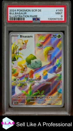 BULBASAUR ILLUSTRATION RARE POKEMON GERMAN SCR DE-STELLAR CROWN 2024 143 PSA 9 - Image 1
