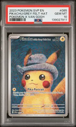 2023 POKEMON SVP POKEMON X VAN GOGH PROMO #085 PIKACHU WITH GREY FELT HAT PSA 10 - Image 1