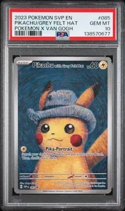 2023 POKEMON SVP POKEMON X VAN GOGH PROMO #085 PIKACHU WITH GREY FELT HAT PSA 10 - Image 1