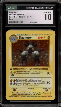 Pokemon Magneton Base Set Shadowless 1st Edition Holo Rare #9 CGC 10 Gem Mint - Image 1
