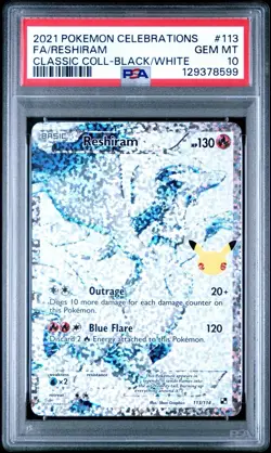 PSA 10 POKEMON RESHIRAM CELEBRATIONS CLASSIC COLLECTION 113/114 FULL ART RARE - Image 1