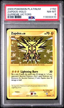 2009 Pokemon Platinum Supreme Victors Zapdos #150 Supreme Victors PSA 8 - Image 1