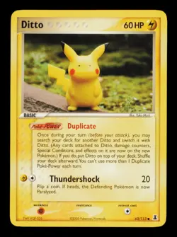 Pokemon Card Ditto 63/113 Pikachu ex Delta Species Rare Yuka Morii LP 2005 - Image 1