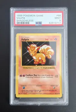 1999 Pokemon Game Base Set Vulpix Shadowless #68/102 TCG Card PSA 9 Mint Graded - Image 1