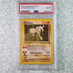 Pokemon Card Hitmonlee 7/62 Holo Rare 1999 Fossil Set Unlimited PSA 8 Vintage - Image 1
