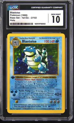 1999 POKEMON BASE SET 1ST ED BLASTOISE CGC 10 - Image 1