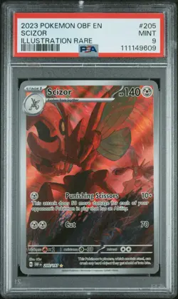 PSA 9 Mint 2023 Pokemon OBF EN Scizor #205/197 Illustration Rare - Image 1